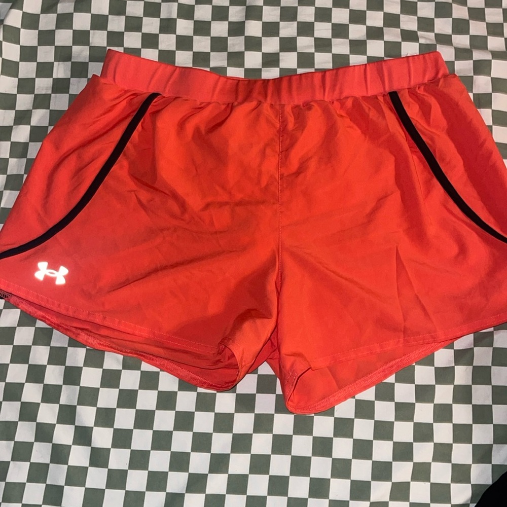 Under Armour loose, panty lined, athletic shorts size L, salmon color